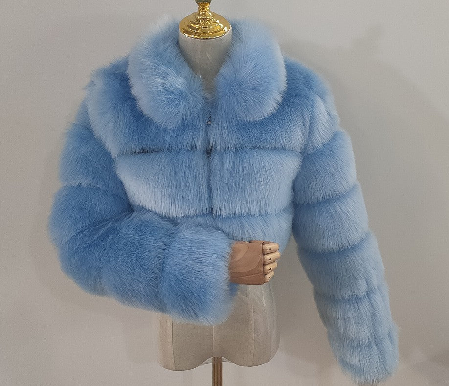 Women's Faux Fur Stitching Long Sleeve Fox Coats
