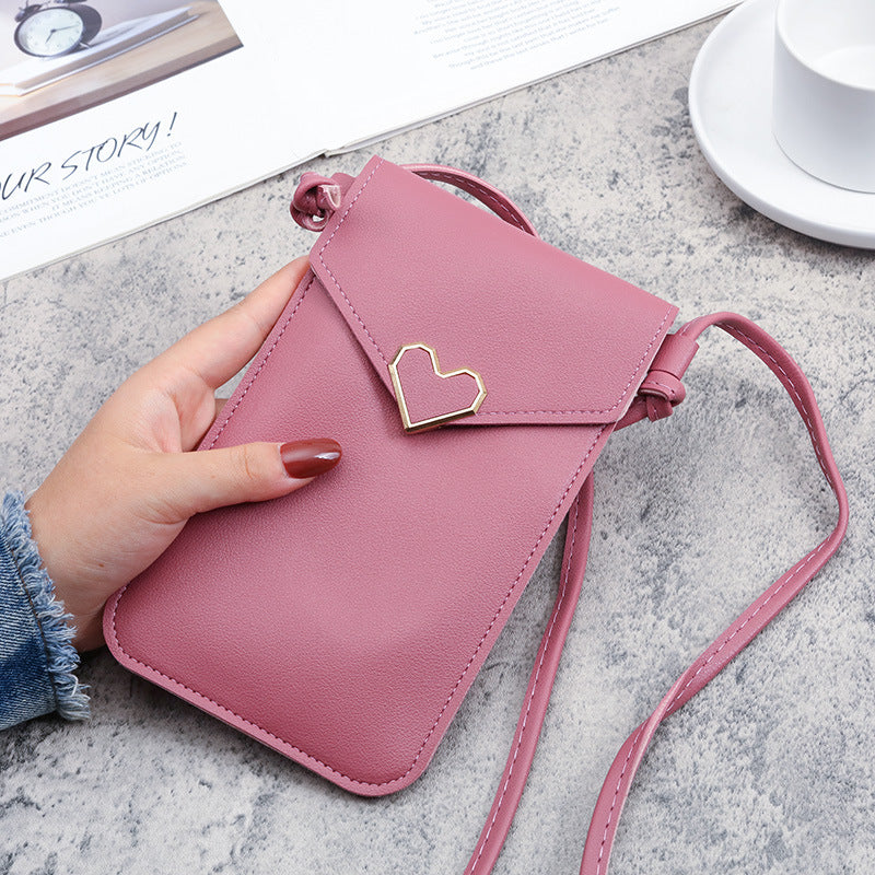 Women's Hasp Heart-shaped Decoration Transparent Touch Screen Phone Bags