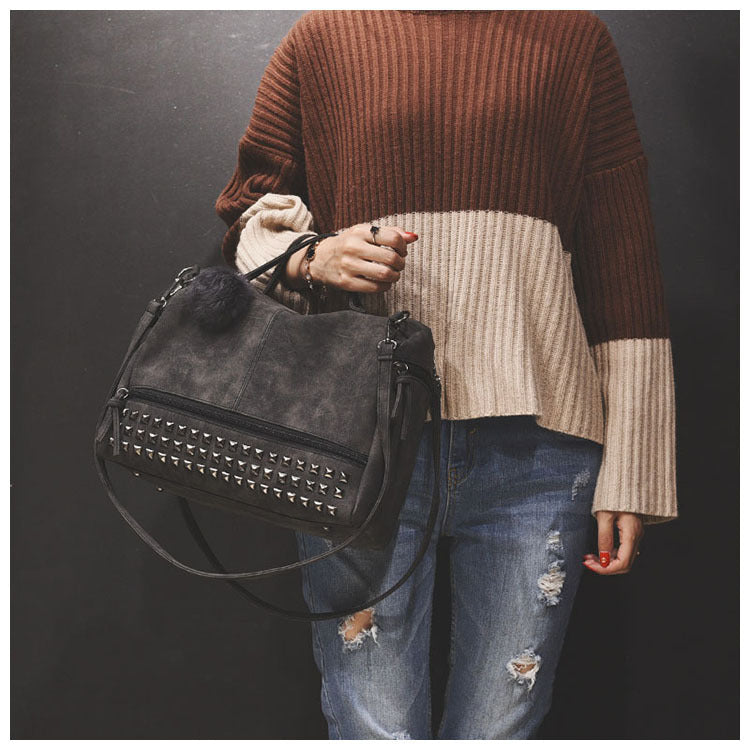 Women's Frosted Fur Ball Motorcycle Big Rivet Bags