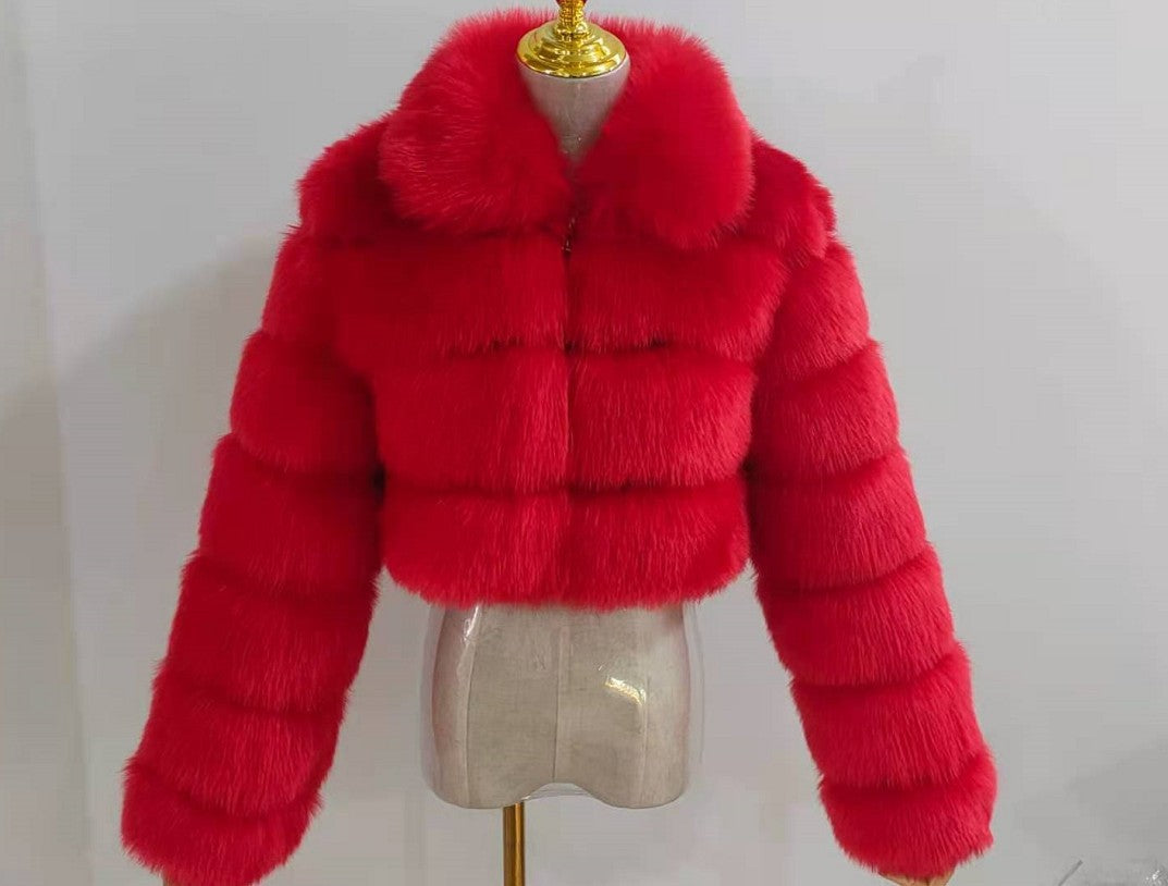 Women's Fur Imitation Fox Stitching Lapel Long Coats
