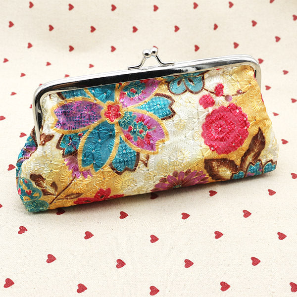 Women's Embroidered Fabric Long Creative Mobile Bags