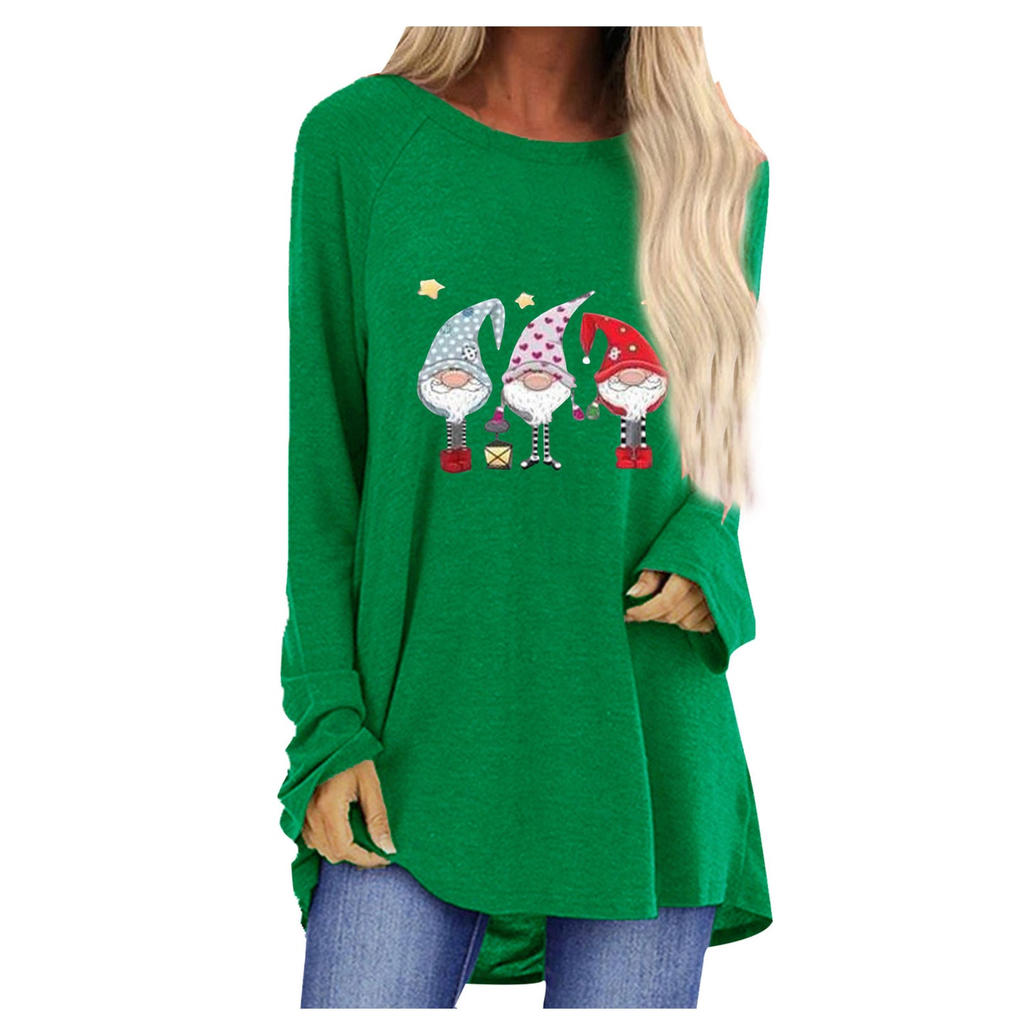 Women's Autumn Santa Claus Printed Loose Round Neck Women's T-shirt