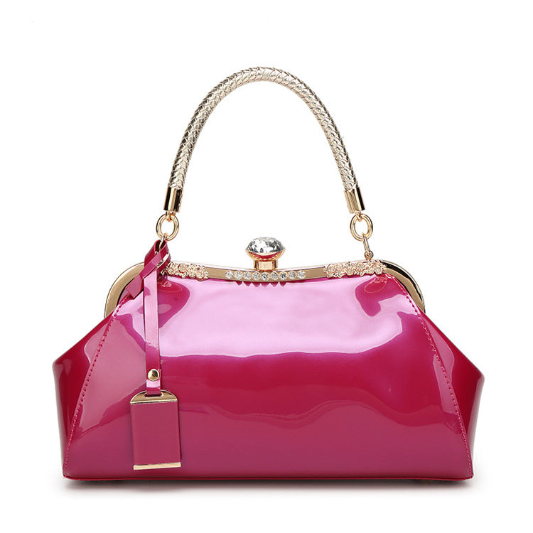Women's Fashion Patent Leather Glossy Red Bride Handbags