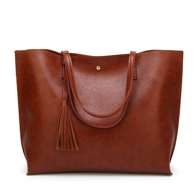Women's Wax Leather Portable Big Fashion Large Capacity Handbags