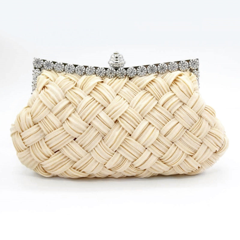 Diamond Satin Woven Bridal Bright Red Handbags