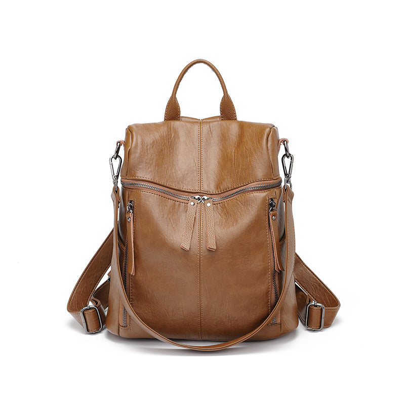 Women's Soft Leather Lightweight Korean Style Large Capacity Backpacks