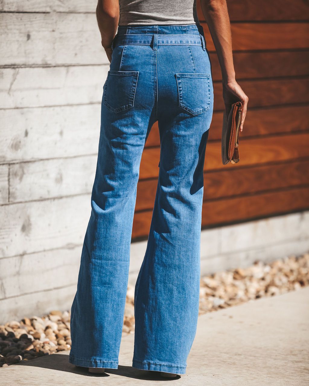 Blue Elastic Slim Fit Tied Wide Jeans