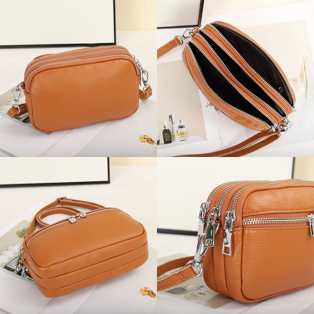 Women's Layer Cowhide Large Capacity Zip One Crossbody Bags