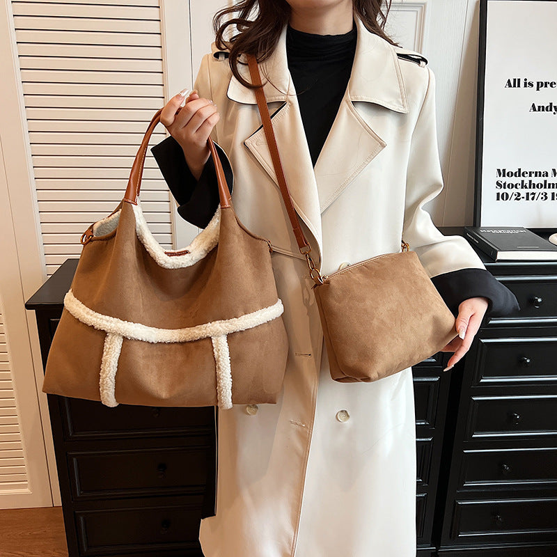 Women's Suede Portable Large Capacity Totes Plush Tote Bags