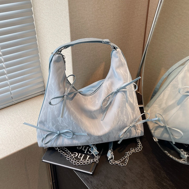 Bow Fashion Korean Gentle Textured Female Tote Bags