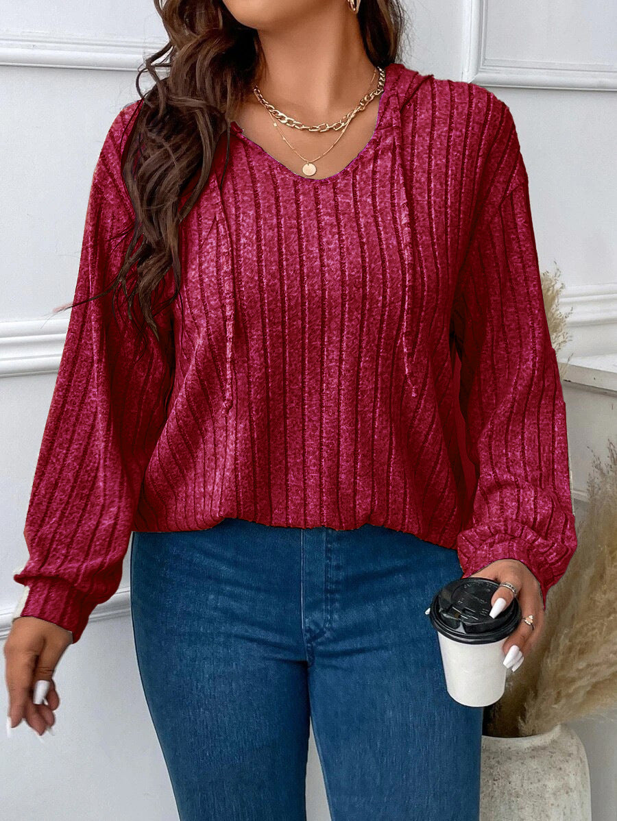 Women's Color Clothes Hooded Long Sleeve Sunken Stripe Women's T-shirt