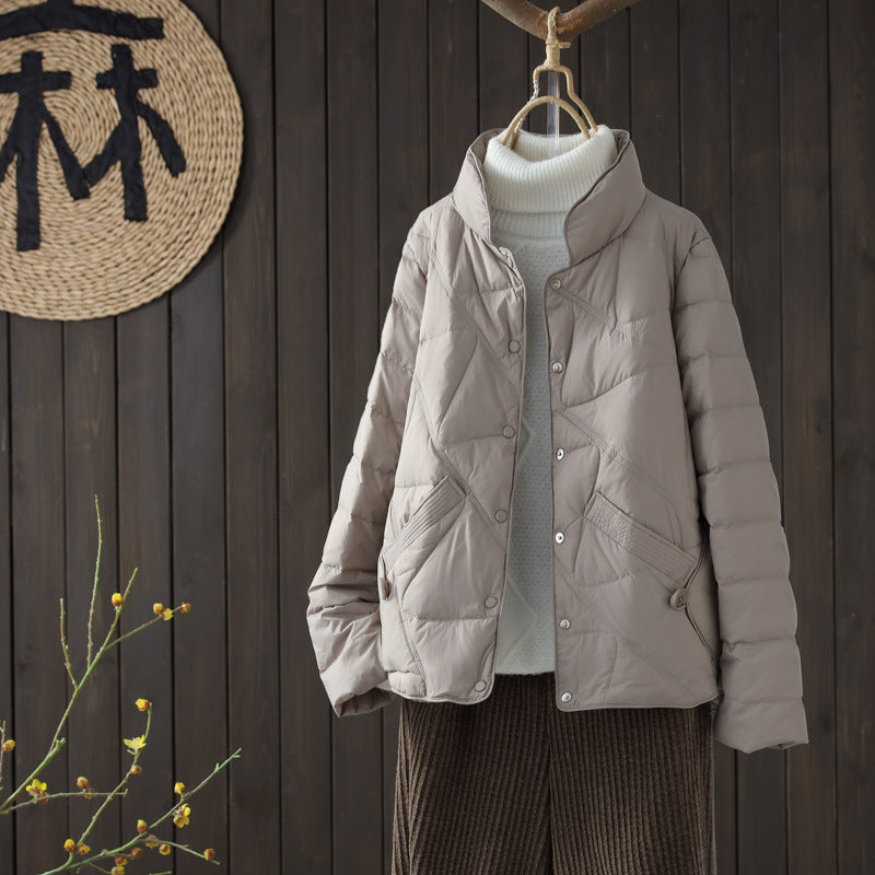 Women's Duck Down Chic Loose Thin Stand Jackets