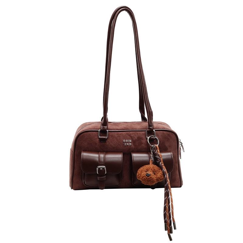 Women's Matte Stitching Portable Bowling Underarm Large Shoulder Bags