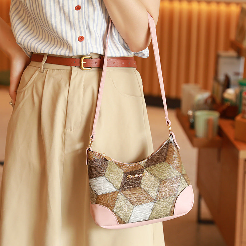 Women's Contrast Color Underarm Trendy Patchwork Retro Shoulder Bags