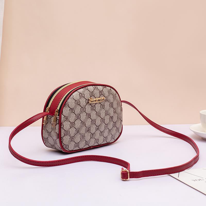 Fashion Printed Double Pull Retro Contrast Shoulder Bags