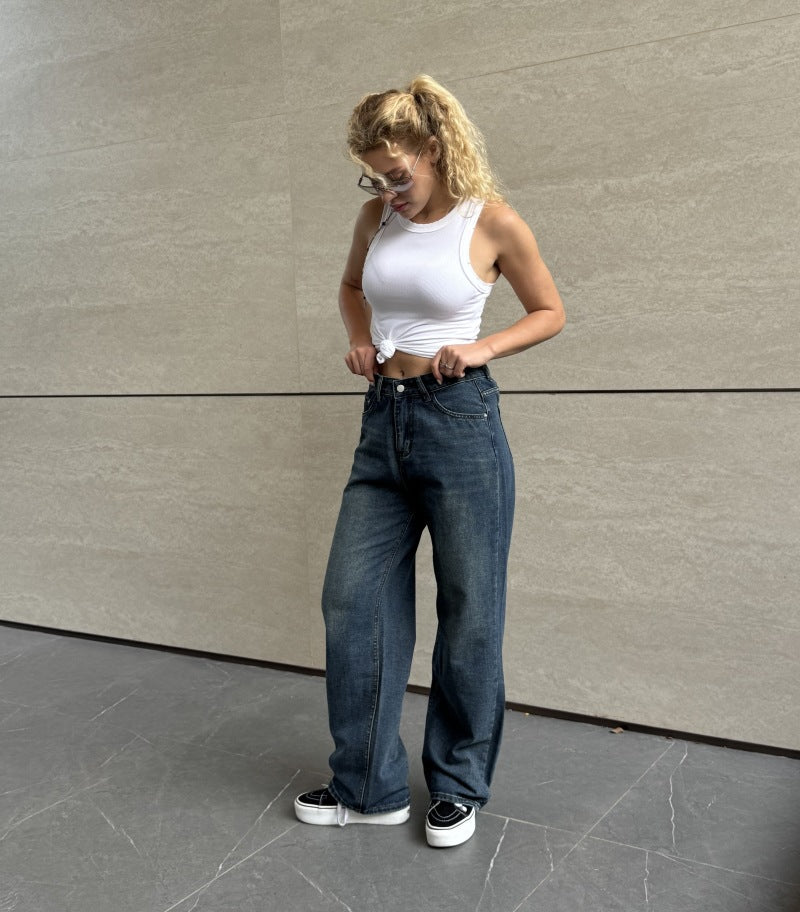 Women's Blue Wide Leg High Waist Slimming Jeans