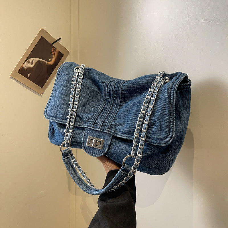 Women's Denim Fashion Large Capacity Chain Tote Bags