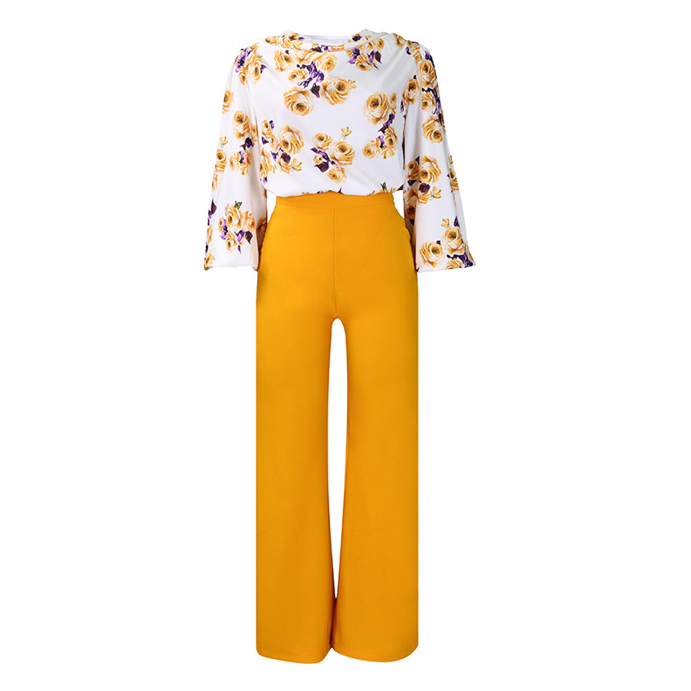 Women's Large Printed Lace Up Wide Leg Pants