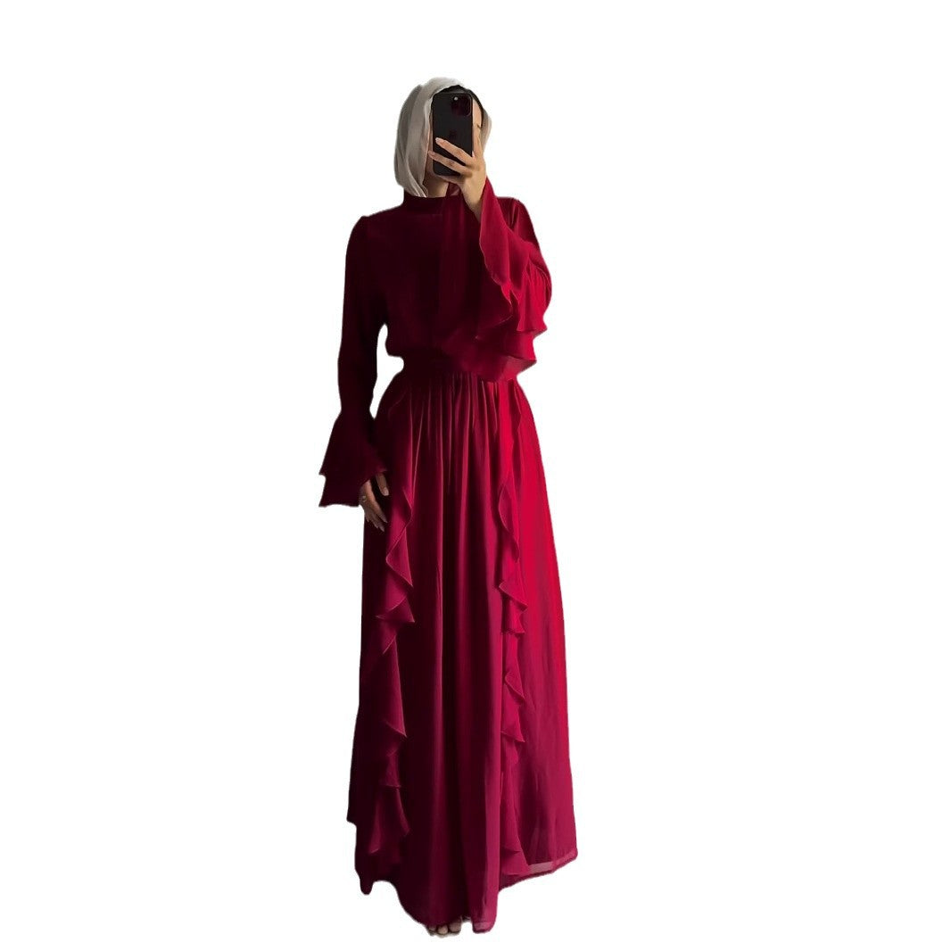 Autumn Chiffon Agaric Shape Patchwork Elegant Half Dresses