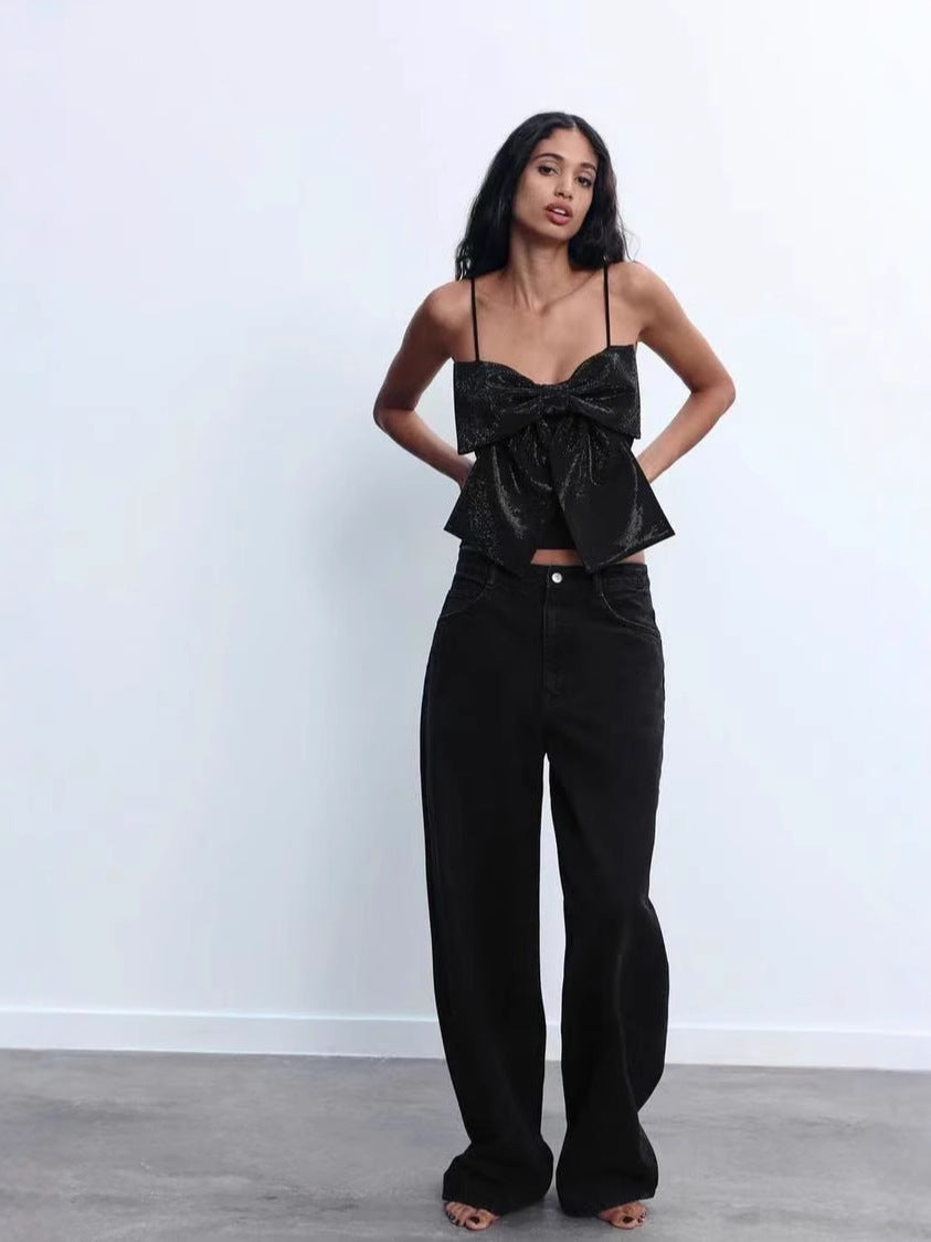 Women's Autumn Sexy Hot Rhinestone Bow Camisole Tops
