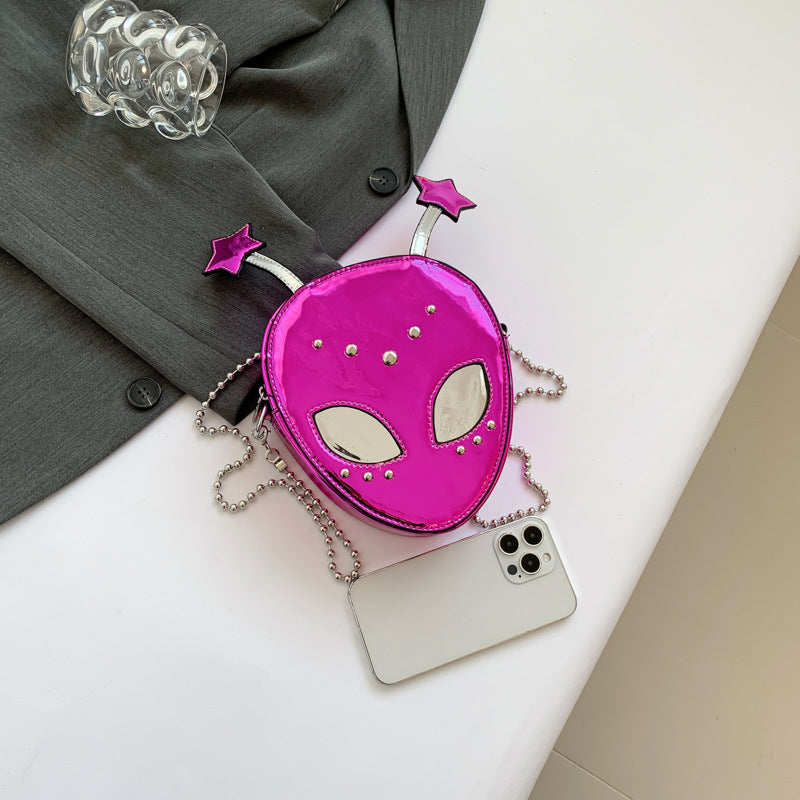 Women's Funny Cute Cartoon Alien Chain Trend Shiny Crossbody Bags