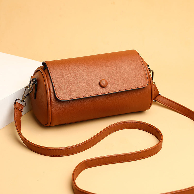 Women's Soft Leather Solid Color Cylinder Shoulder Bags