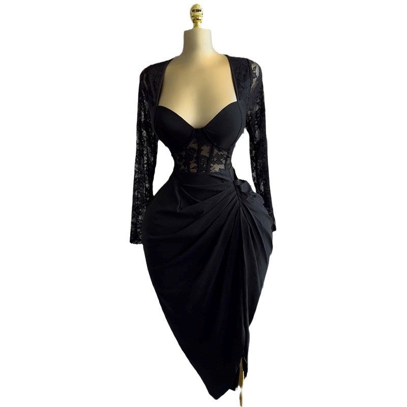Women's Collar Lace Long Sleeve High Waist Dresses
