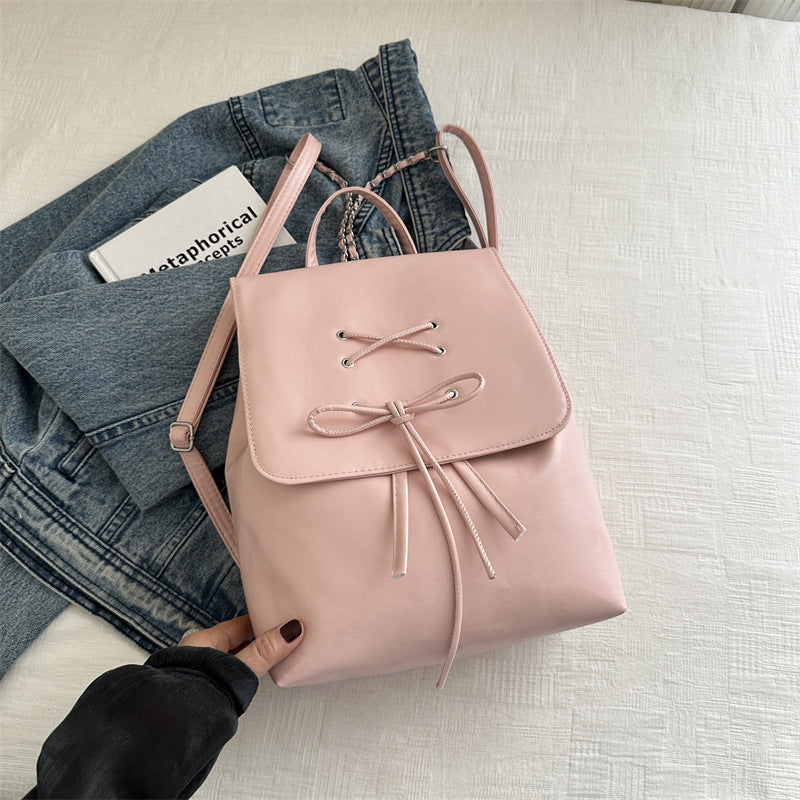 Women's Solid Color Simple Textured Bow Spring Backpacks
