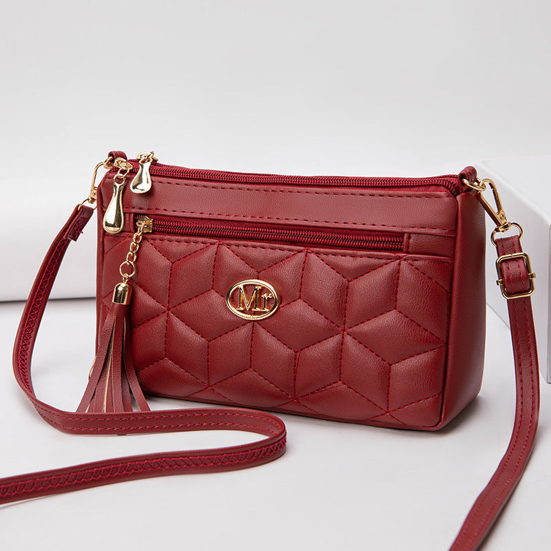 Women's Double Layer Zipper Mother Soft Leather Bags