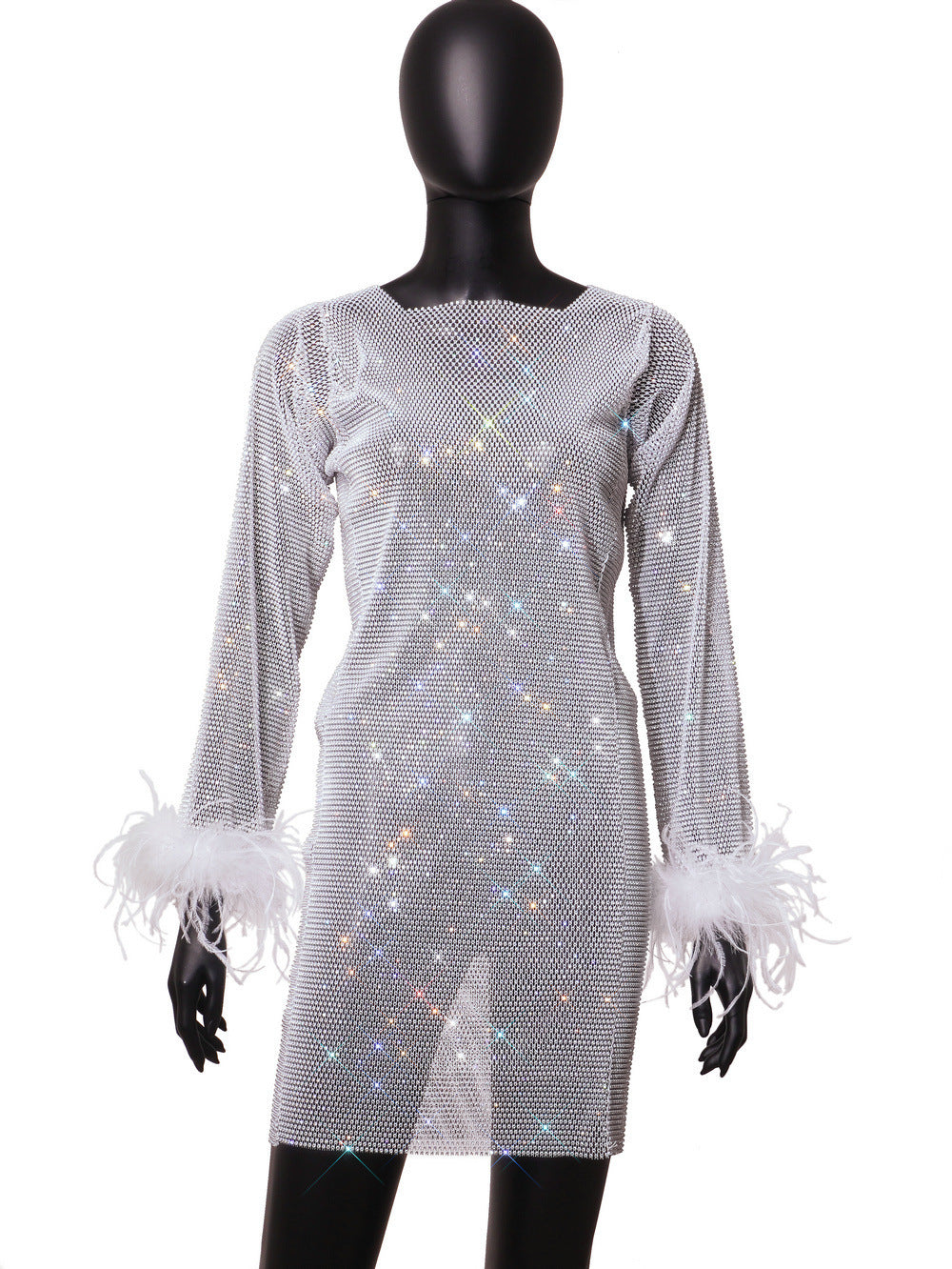 Summer Sexy Rhinestone Mesh Long Sleeve Dresses
