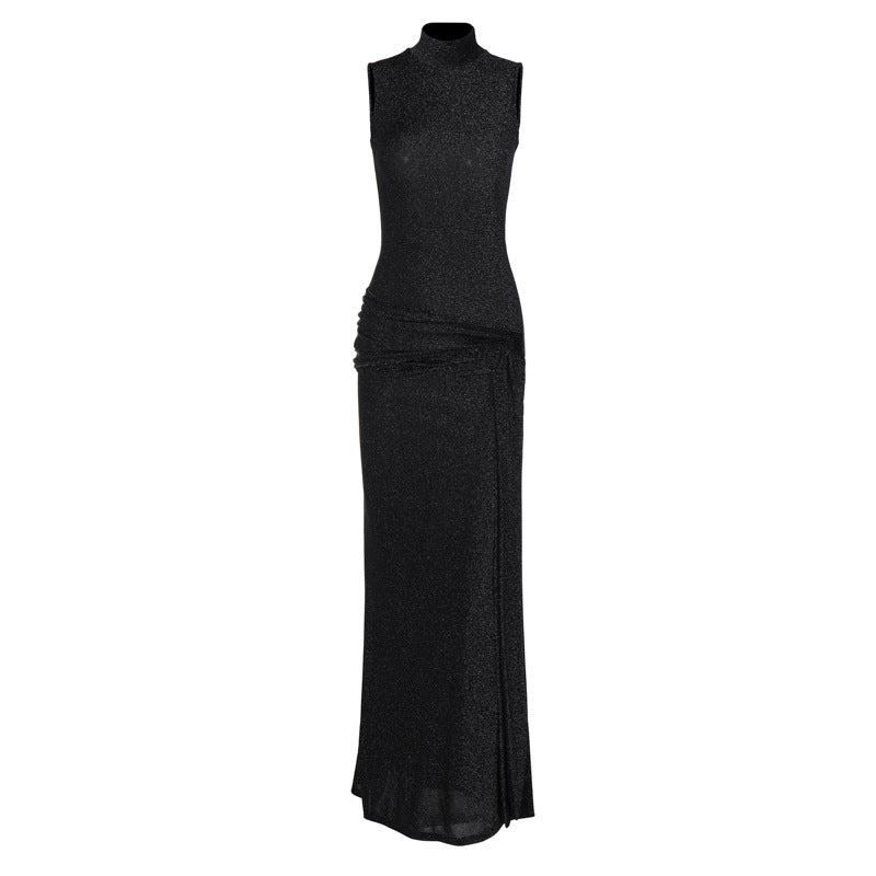 Women's Fashion Elegant Turtleneck Sleeveless Stitching Ribbon Dresses
