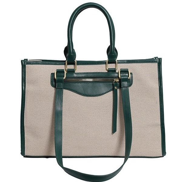 Female Linen Contrast Color Retro Leisure Commute Tote Bags