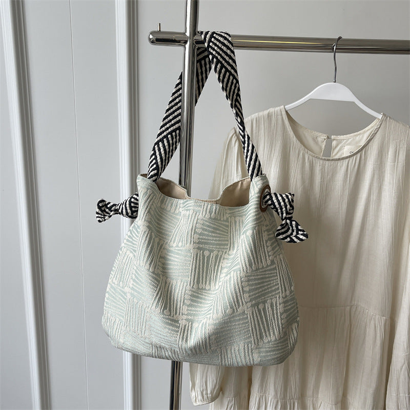 Korean Style Fashion Striped Knitted Fabric Contrast Color Minimalist Shoulder Bags