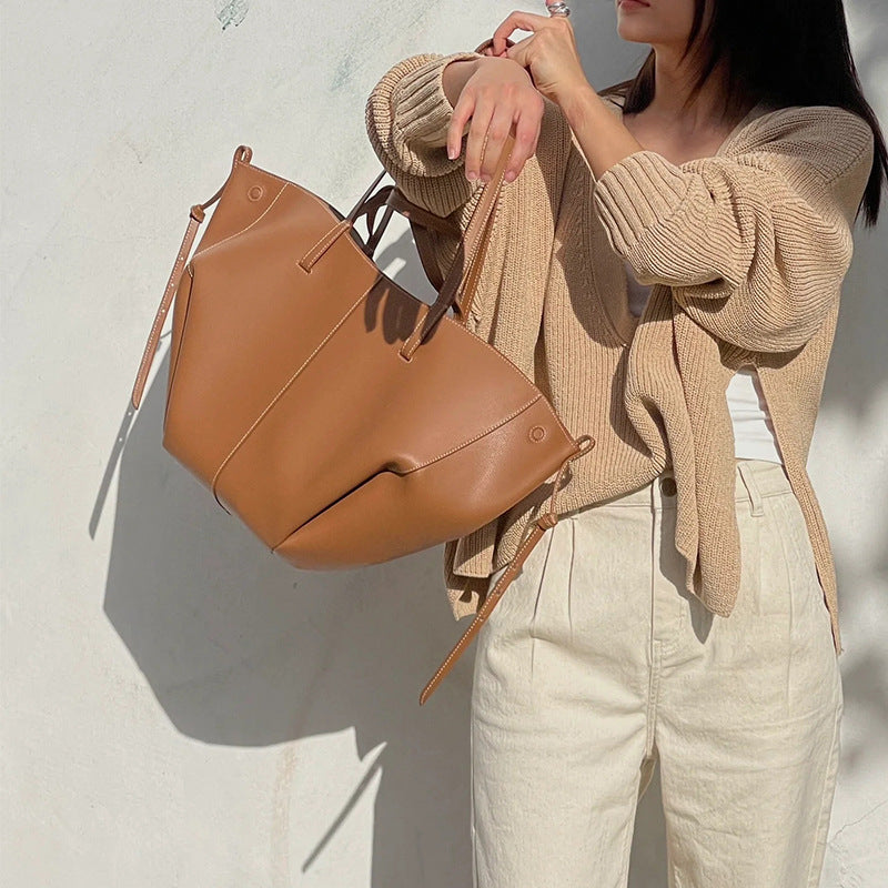 Upgraded French Niche Cowhide Portable Large Tote Bags