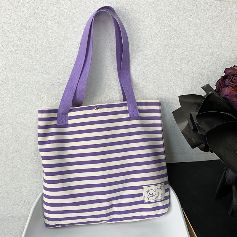 Women's Simple Striped Large Capacity Canvas Vacation Shoulder Bags