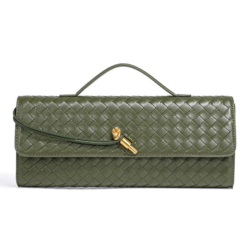 Trendy Woven Soft Leather Dinner Baguette Crossbody Bags