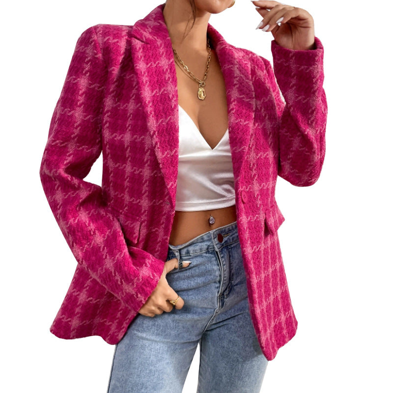 Women's New Slouchy Elegant Plaid Mid-length Jackets