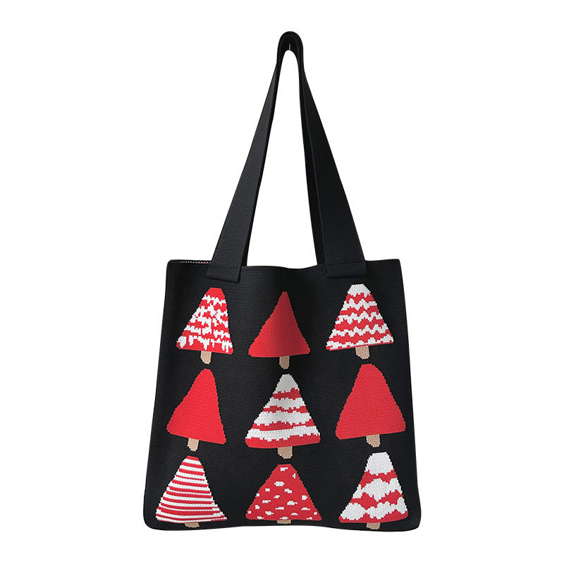 Women's Cartoon Christmas Tree Knitted Versatile Large Shoulder Bags