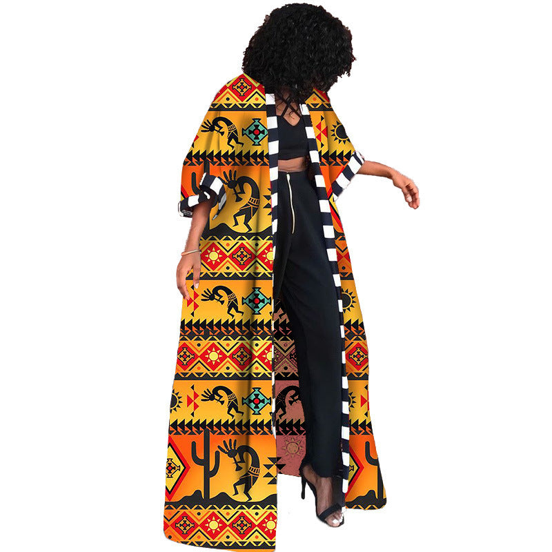 Women's African Ethnic Style Long Printed Kimono Coats