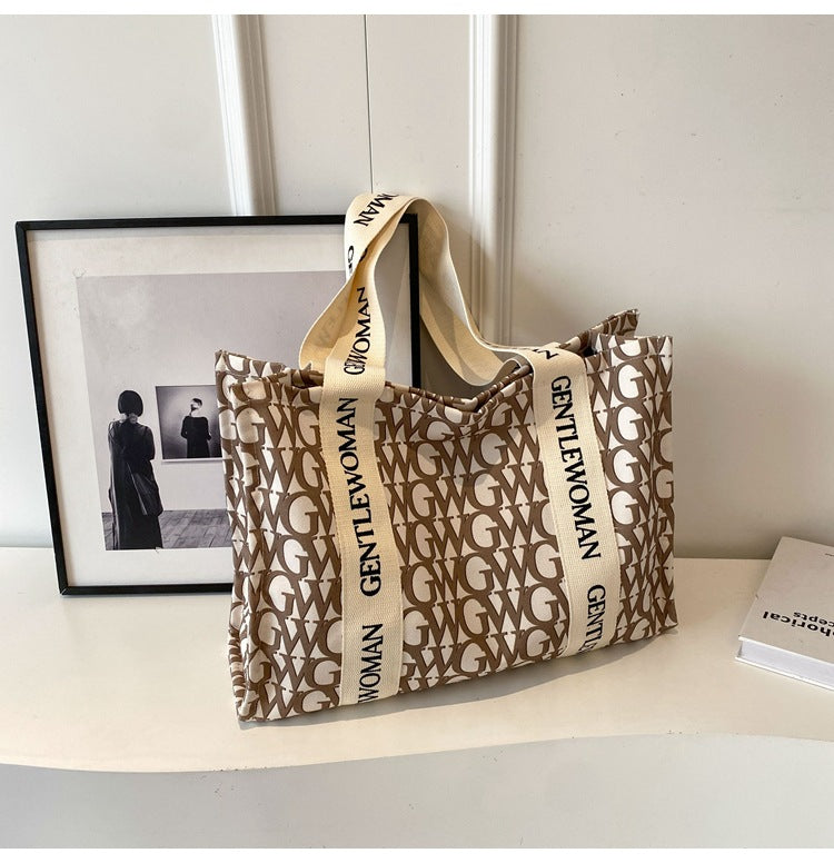 Letter Printed Canvas Large Capacity Fashion Shoulder Bags