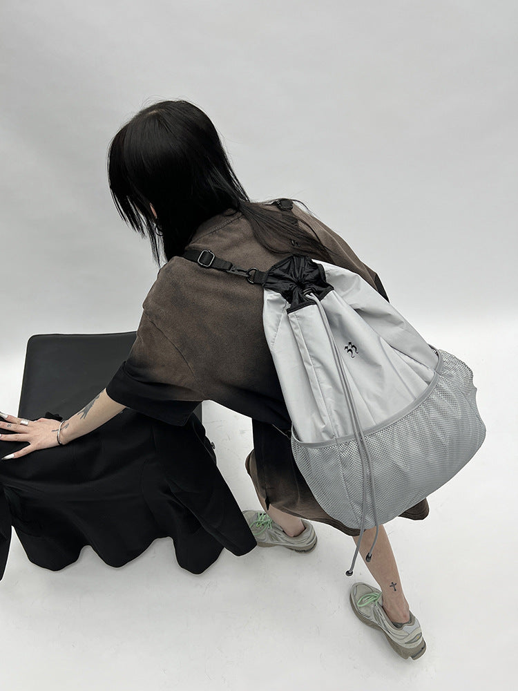 Women's Three-dimensional Offset Print Gray Nylon Lightweight Large Capacity Backpacks