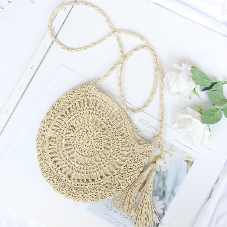 Women's Handmade Woven Tassel Hand-woven Crocheted Round Crossbody Bags