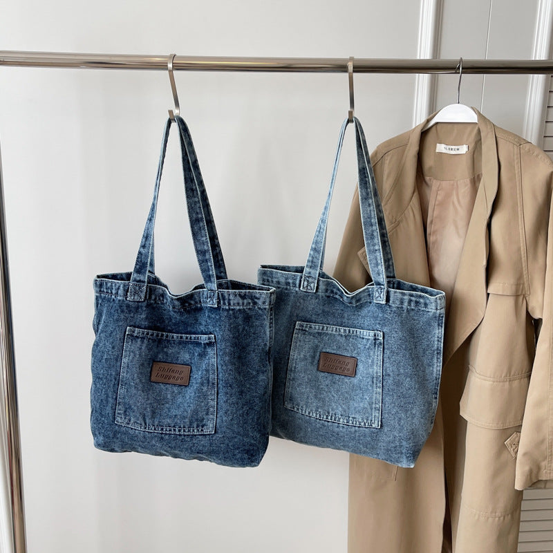 Women's Korean Style Leisure Washed-out Denim Fashion Shoulder Bags