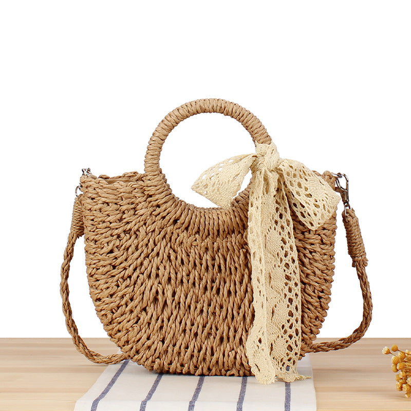 Women's Simple Style Popular Semicircle Woven Seaside Beach Crossbody Bags