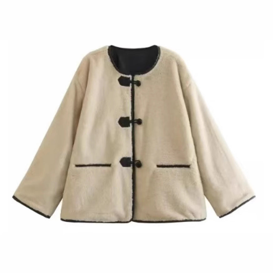 Women's Innovative Single-breasted Round Neck Fur Jackets