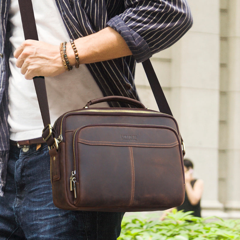 Men's Black Angel Retro Crazy Horse Men's Messenger Bags