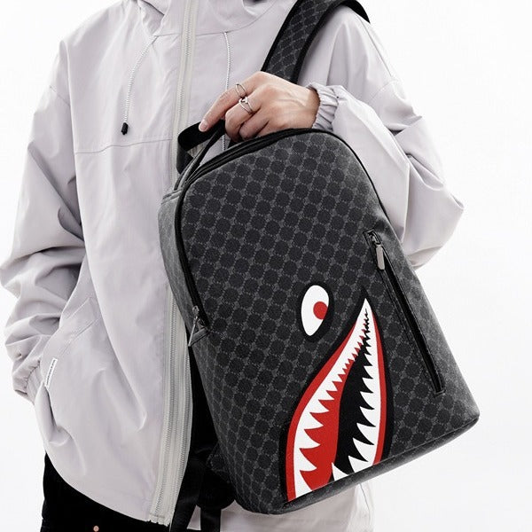 Men's Personality Fashion Shark Mouth Plaid High Backpacks