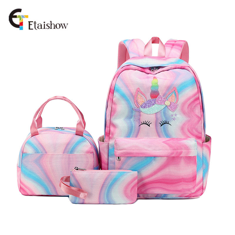 Three-piece Gradient Rainbow Printed Large Capacity Backpacks