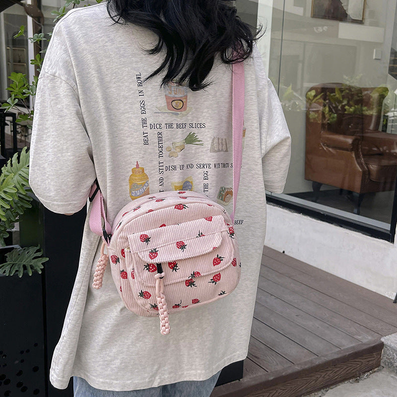 Women's Corduroy Cloth Korean Style Fashion Strawberry Crossbody Bags