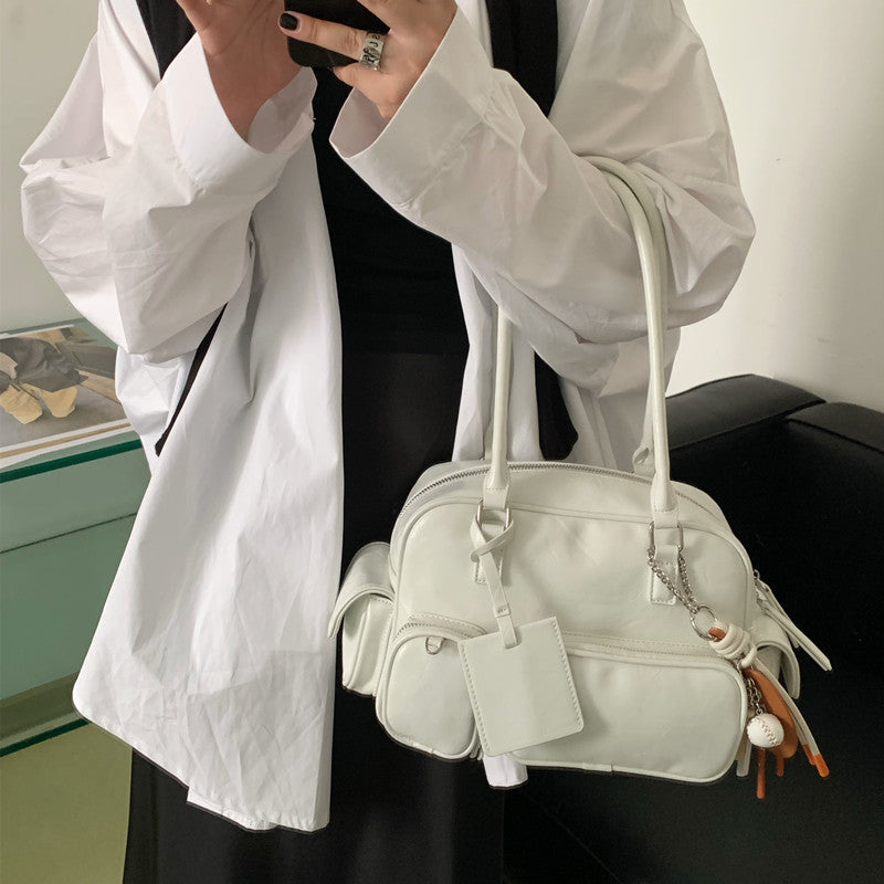 Niche Retro Motorcycle Frosted Suede Underarm Crossbody Bags